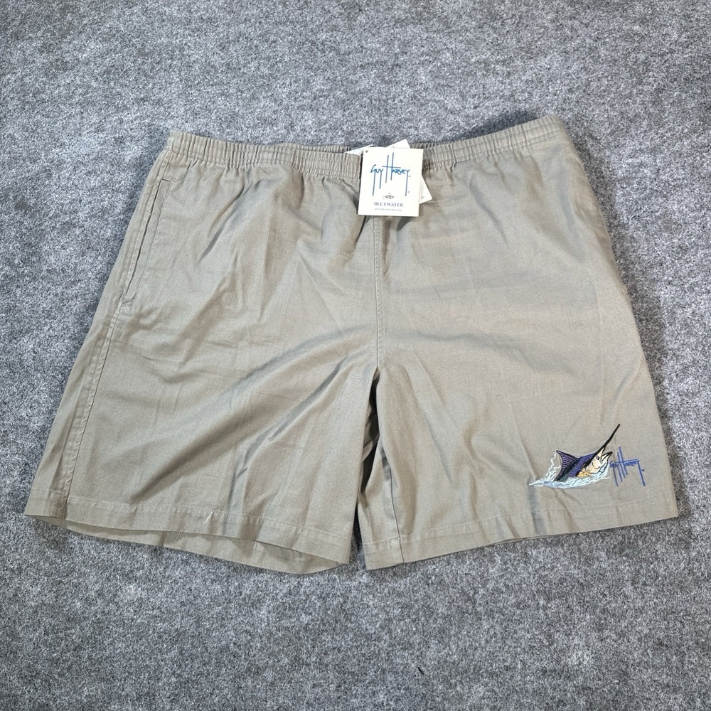 Guy Harvey x AFTCO Bluewater Khaki Shorts Men's Elastic Back Waist Fishing XL